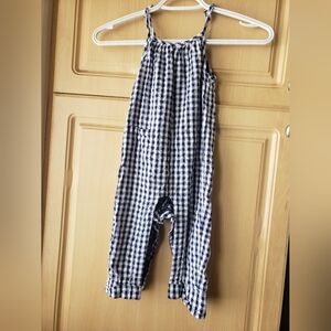 Little Earthling Navy and White Gingham Romper 2 Pockets